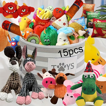 15pcs Cuddle Paws Cartoon Plush Dog Toy Set - Soft Interactive Toys