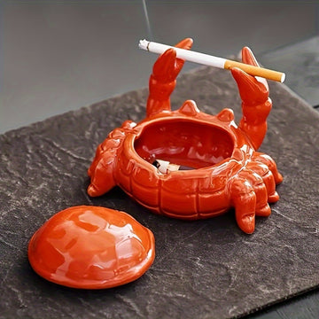 [Ceramic Crab Ashtray] Ceramic Ashtray, Unique Irregular Crab-Shaped with Lid - Fly-Resistant | Whimsical Ashtray for Home and Office Decor, Smoke Accessory