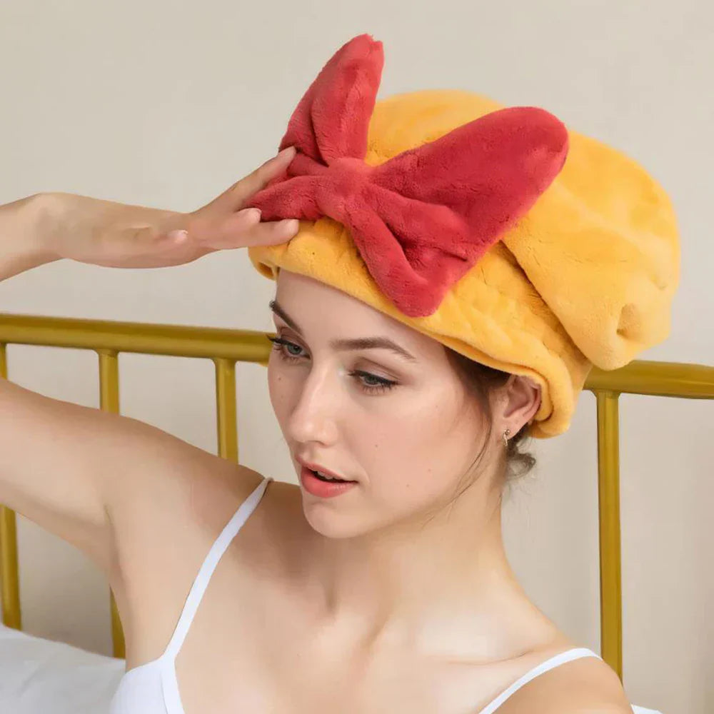 1PC Quick Drying Hair Towel Wrap With Bow Microfiber Absorbent Hair Turban For Wet Hair Curly Long Thick Hair