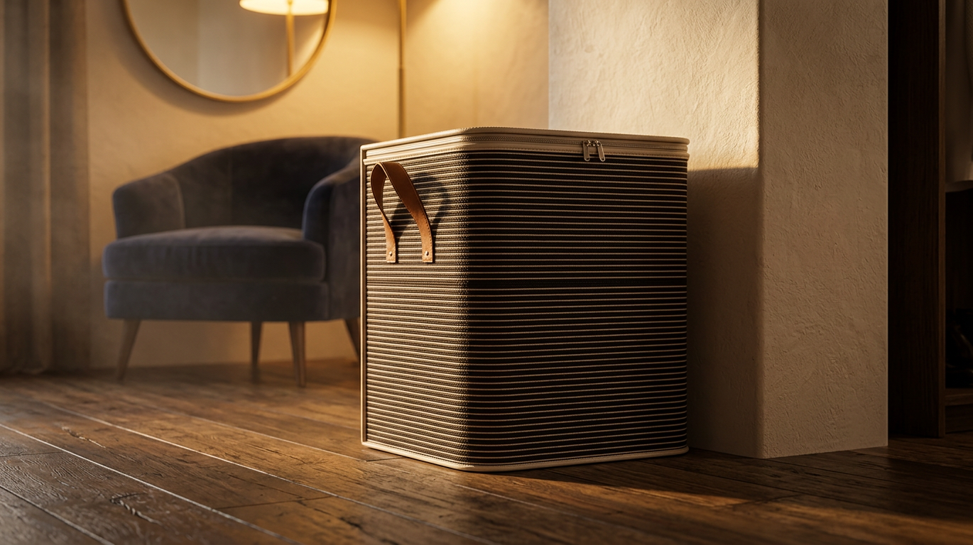 Large Collapsible Storage Bag — warm cinematic home interior