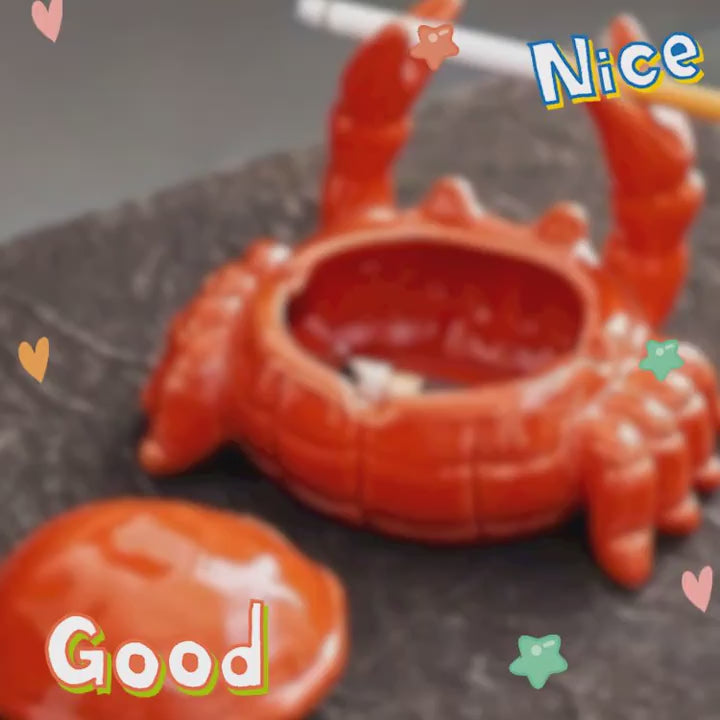 [Ceramic Crab Ashtray] Ceramic Ashtray, Unique Irregular Crab-Shaped with Lid - Fly-Resistant | Whimsical Ashtray for Home and Office Decor, Smoke Accessory